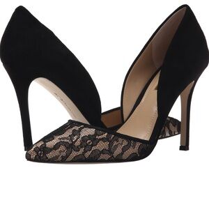 6.5 BCBGeneration Women's Tori D'Orsay Dress Pump Black Suede Lace Nude Used